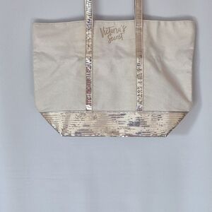 Victoria's Secret Cream and Gold Tote Bag